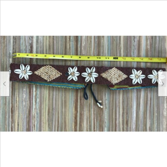 Guatemala Tie-on Belt Beaded & Cowrie Shells Design Flower Pattern Boho Beach - Picture 3 of 7